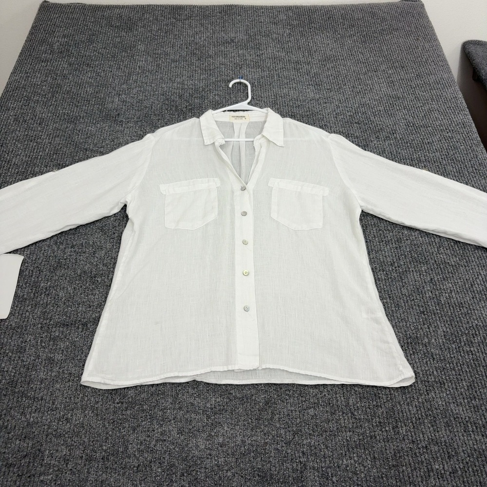 4our Dreamers Shirt Womens M White Linen Button Down Casual Minimalist Style
